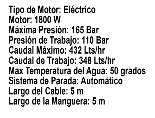 hidrolavadora luster L1800I ficha especificaciones